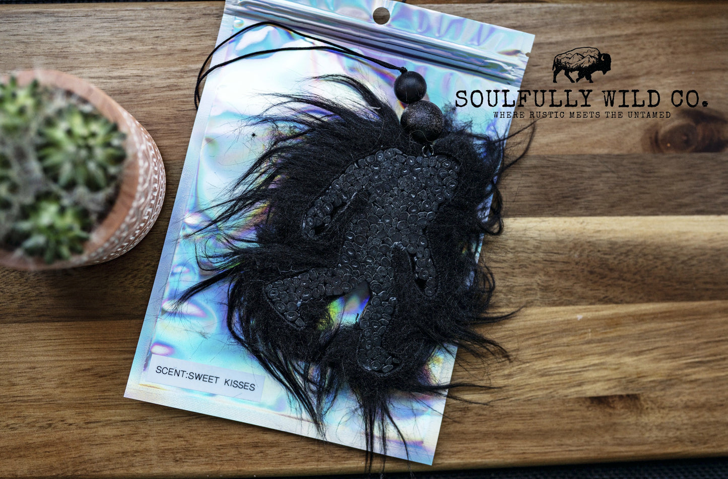 Soulful Air Freshener: Black Sasquatch with Hair "Sweet Wishes" (Discounted)