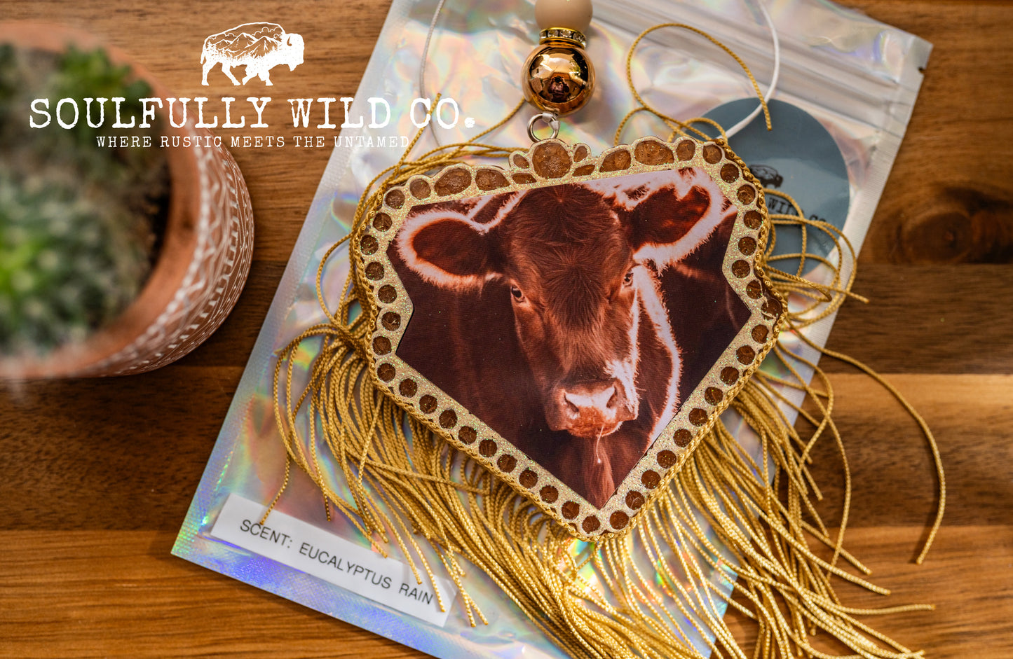 Soulful Air Freshener: Diamond Design Red Angus Cow (Scent: Eucalyptus Rain)