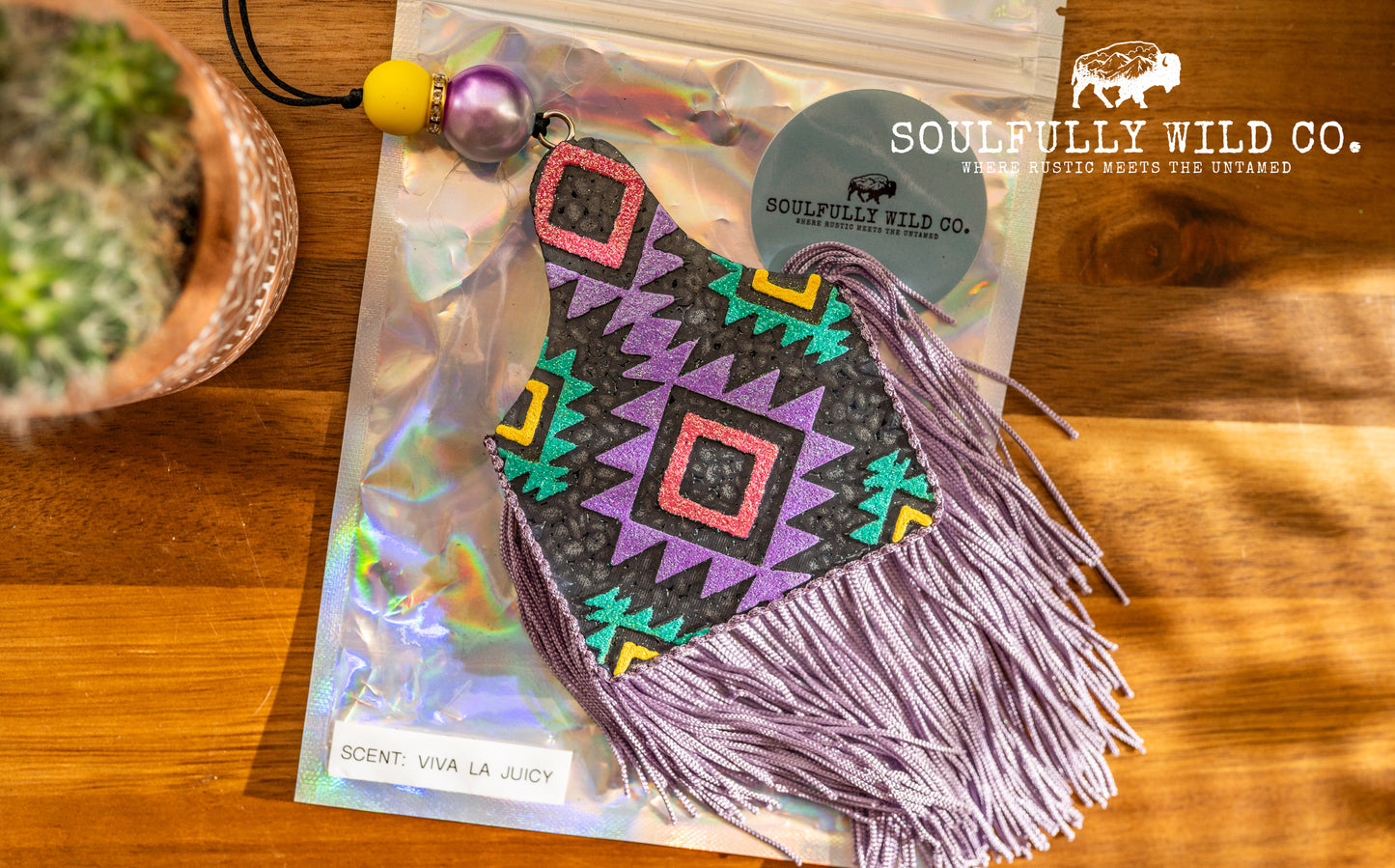 Soulful Air Freshener: Ear Tag Aztec Design (Scent: Viva La Juicy)