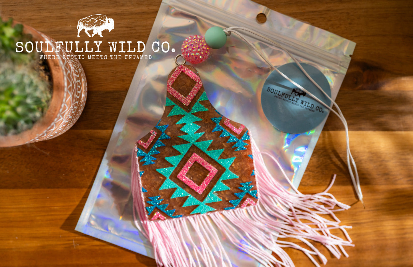 Soulful Air Freshener: Ear Tag Aztec Design (Scent: High Maintenance)