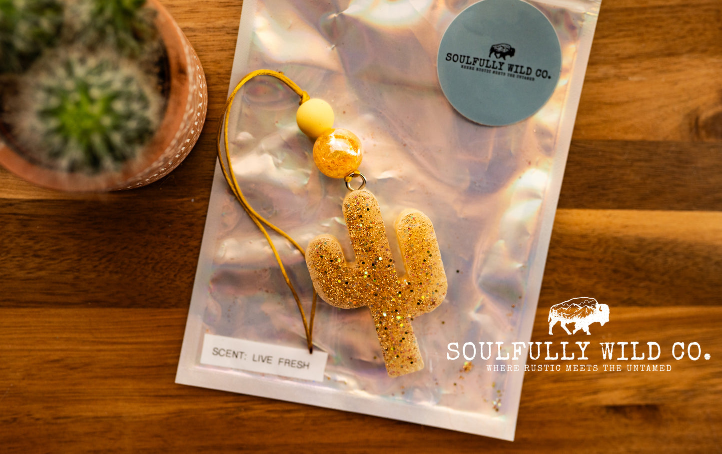 Soulful Air Freshener: Mini Cactus (Scent: Live Fresh)