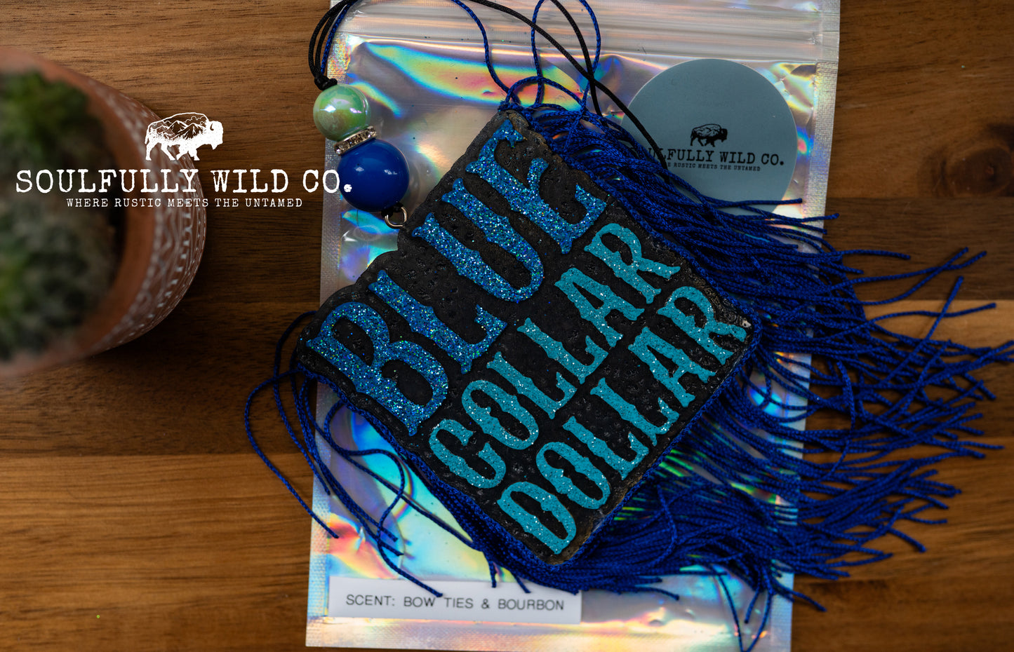 Soulful Air Freshener: "Blue Collar Dollar" Blue & Black (Scent: Bow Ties & Bourbon)