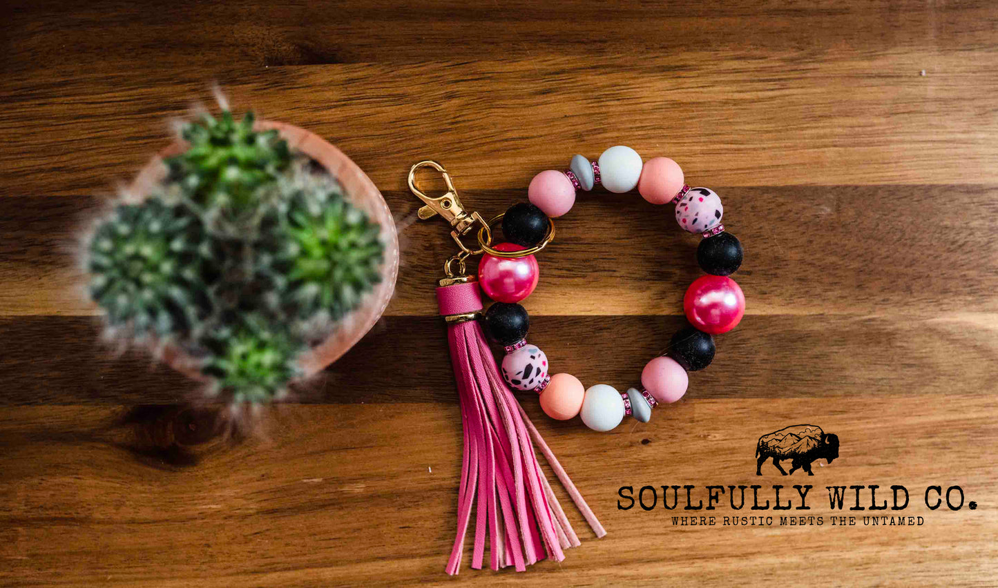 Wild Soul Keychain - Black & Pink Wristlet