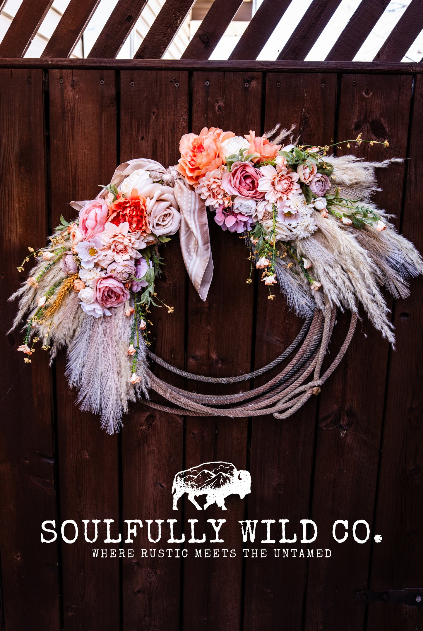 Western Soulful Rope Wreath "Blushing Wildflower"