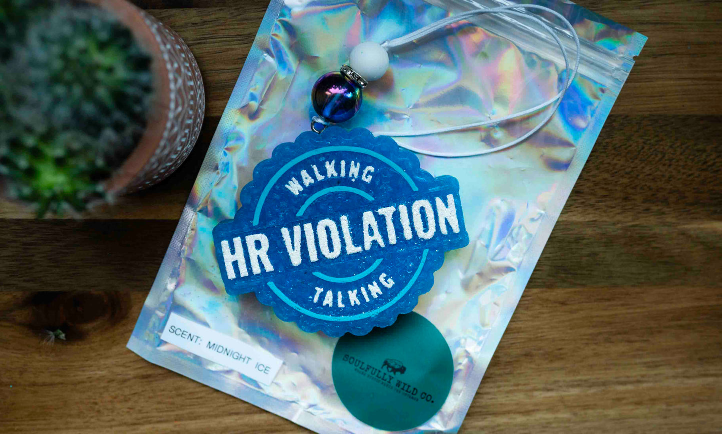 Soulful Air Freshener: "Walking, Talking HR Violation" Blue/White (Discounted)