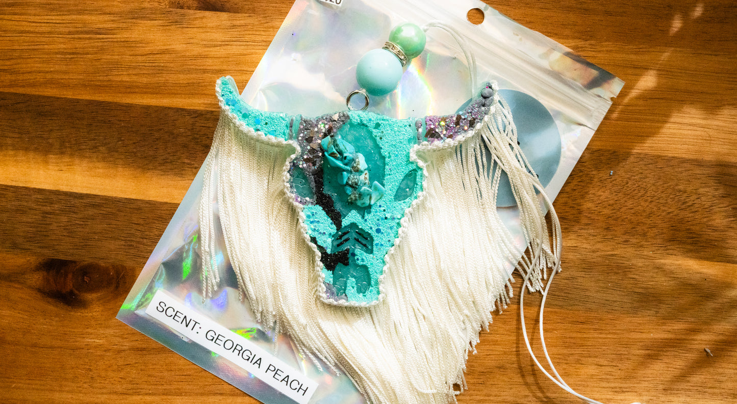 Soulful Air Freshener: Bullhead - Turquoise, Grey, Black and Turquoise Stones (Scent: Georgia Peach)