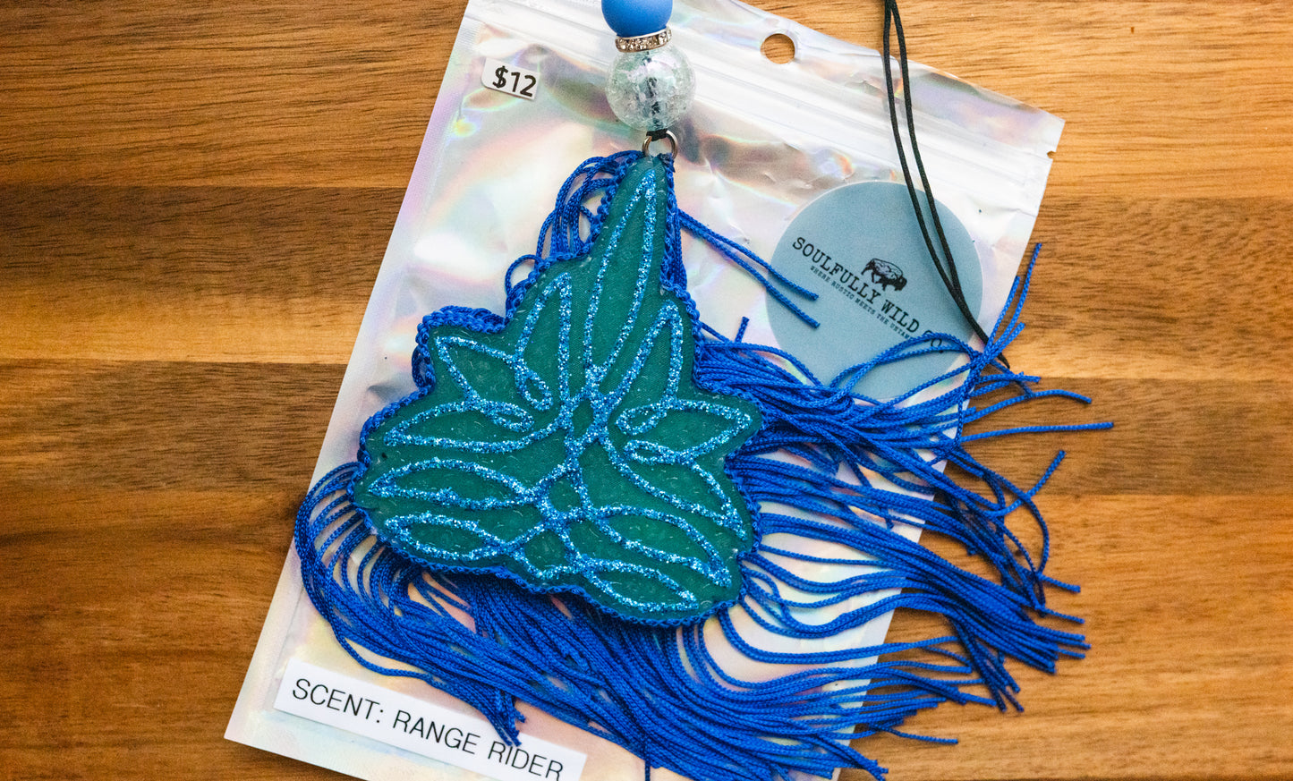 Soulful Air Freshener: Boot Stitch Blue Tones (Scent: Range Rider)