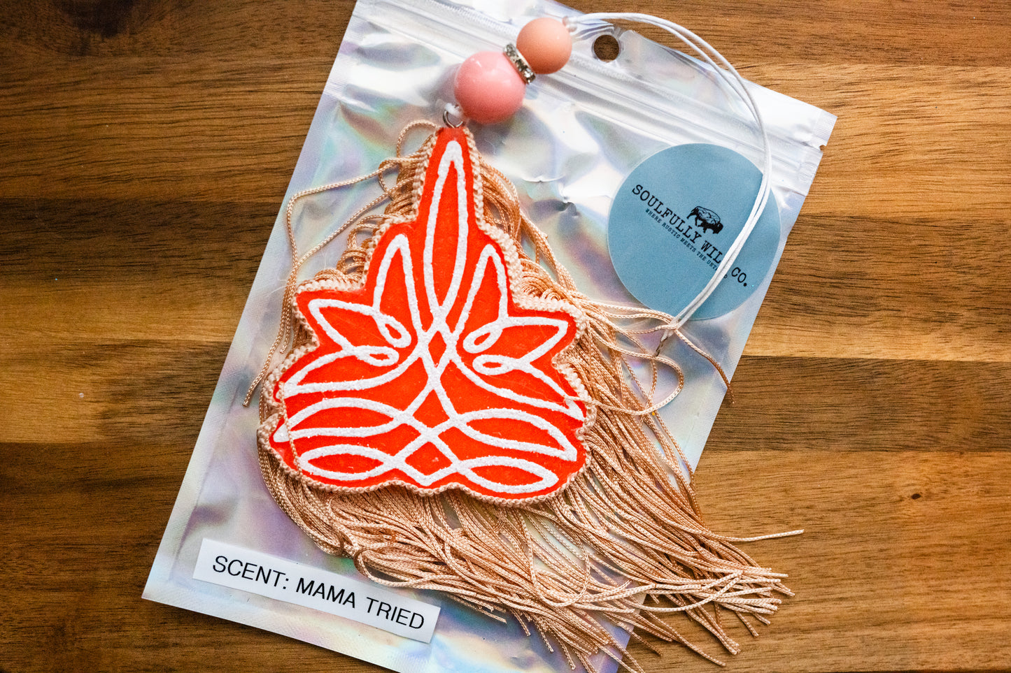 Soulful Air Freshener: Boot Stitch Tan/White/Neon Orange (Scent: Mama Tried)