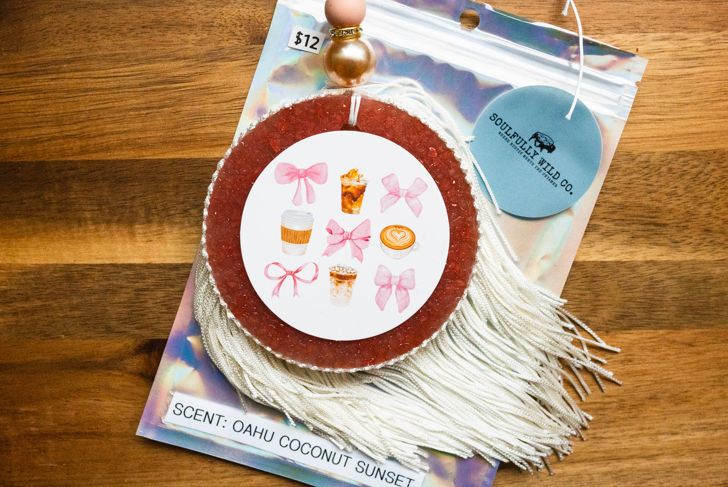 Soulful Air Freshener: "Ribbons and Coffee" (Scent: Oahu Coconut Sunset)
