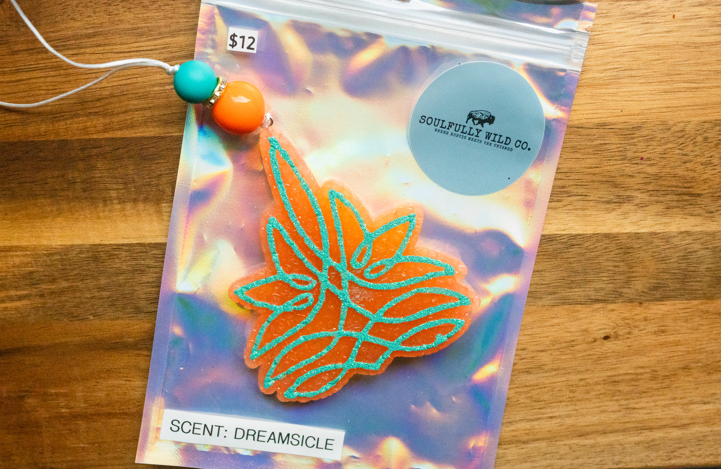 Soulful Air Freshener: Boot Stitch Orange/Teal (Scent: Dreamsicle)