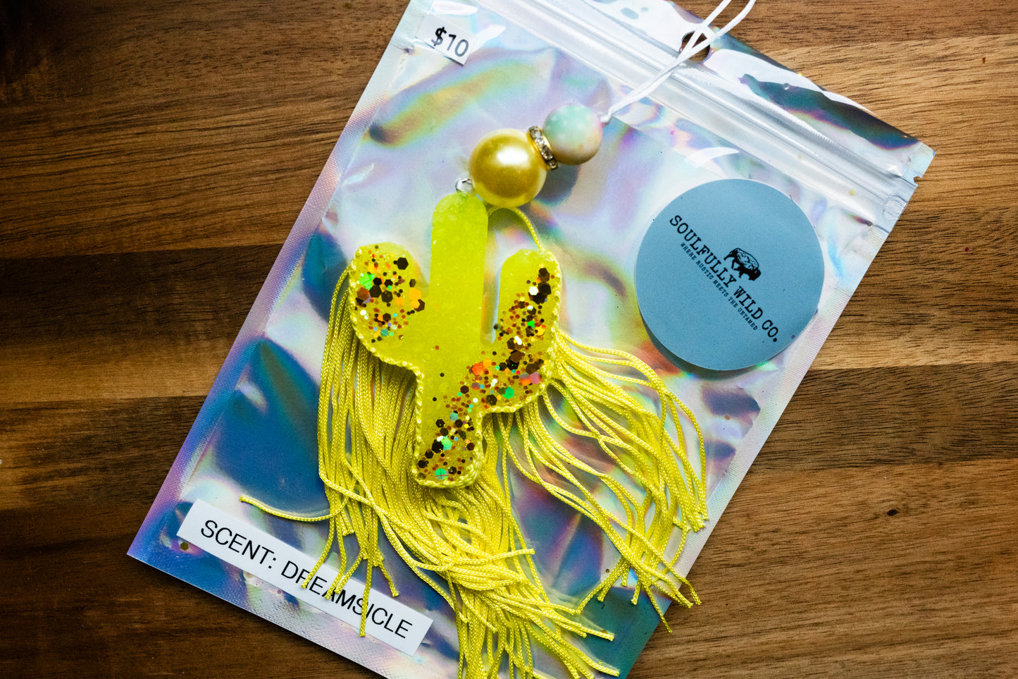 Soulful Air Freshener: Mini Cactus Neon Yellow (Scent: Dreamsicle)