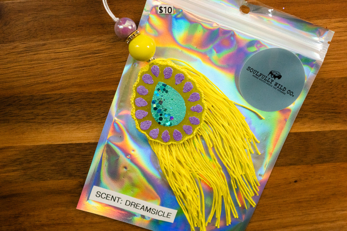 Soulful Air Freshener: Mini Tear Drop Concho Yellow/Teal/Purple (Scent: Dreamsicle)