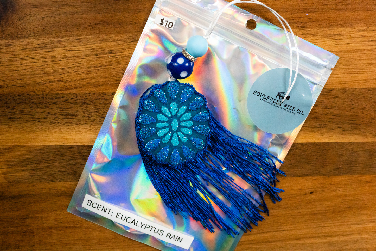 Soulful Air Freshener: Mini Concho Teal/Blue (Scent: Eucalyptus Rain)