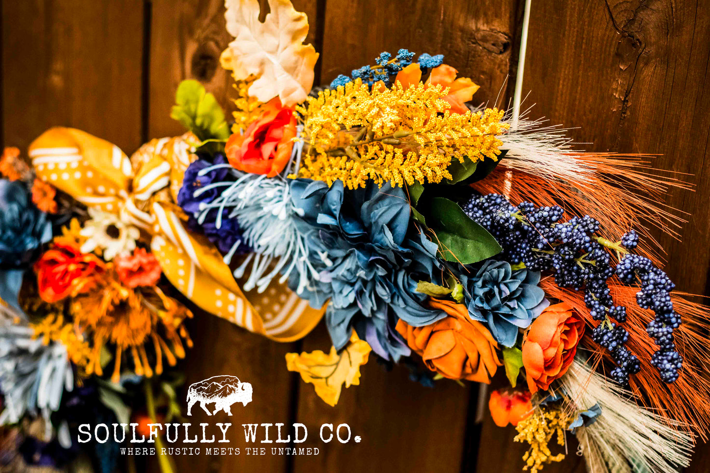Western Soulful Rope Wreath - Fall Blue, Burnt Yellow, Orange