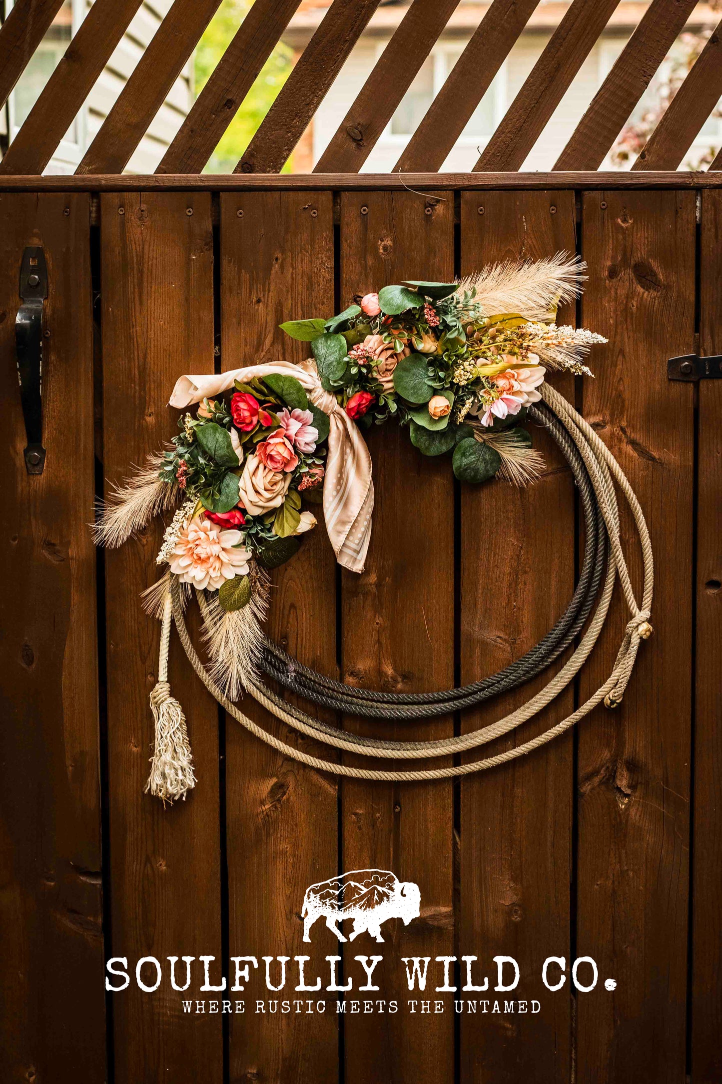 Western Soulful Rope Wreath - Pink, White, Tan, Reds and Greens