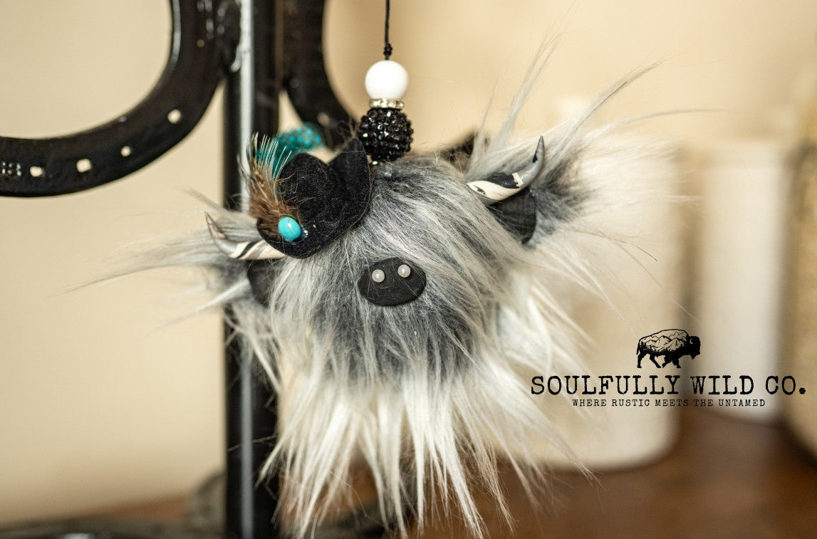 Travel Moo - Frosted Grey, Black Cowboy Hat with Turquoise Beads, Feather