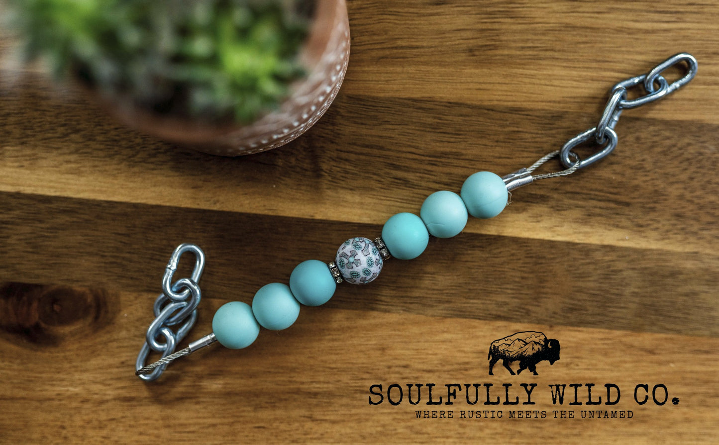 Soulful Equine Curb Strap - Blue, cross focal point bead and spacers