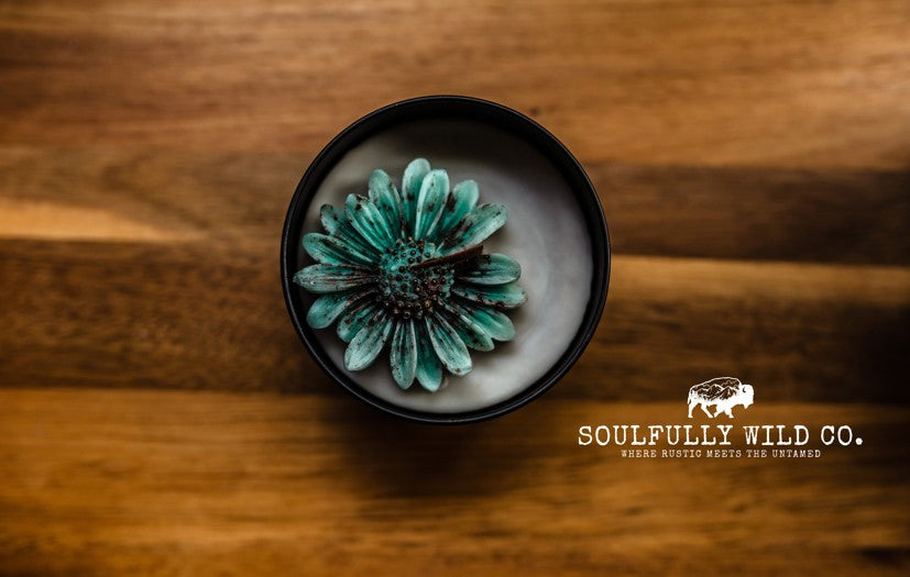 Soulful Handcrafted Soy Candles - Bitter Coffee (Grey and Turquoise) 8oz