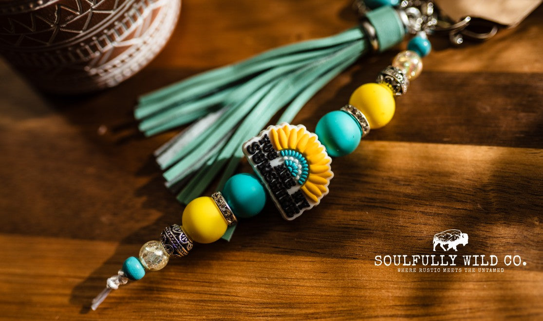 Wild Soul Keychain - "You Are My Sunshine" Yellow & Turquoise