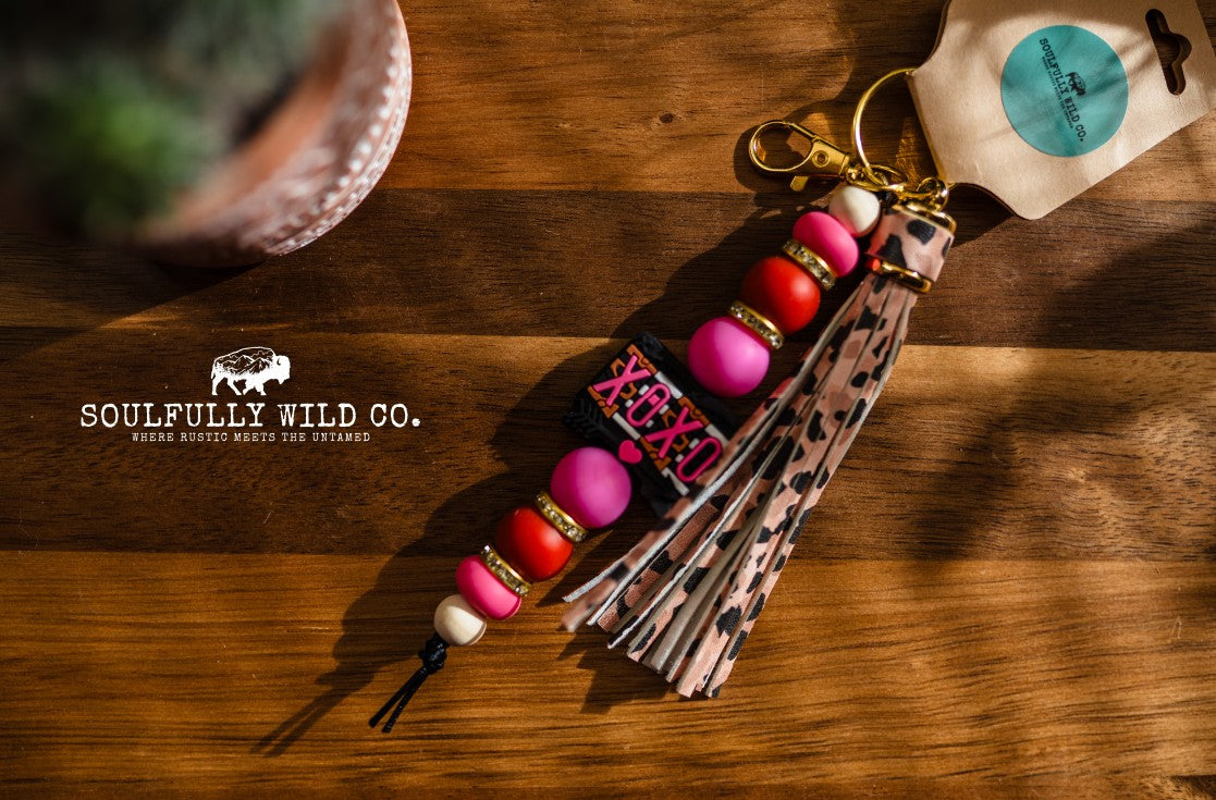 Wild Soul Keychain - "XOXO" Brown and Pink