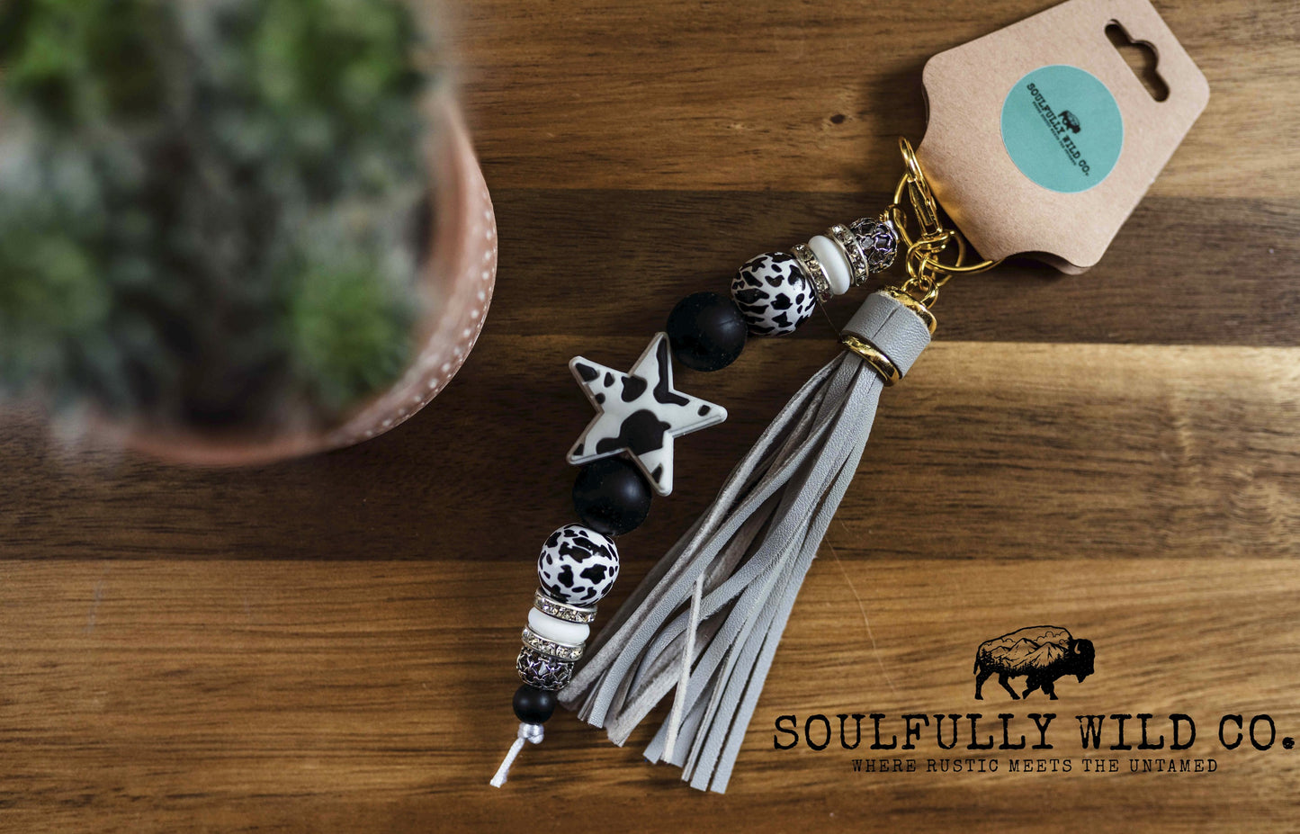 Wild Soul Keychain - Cow Print Star