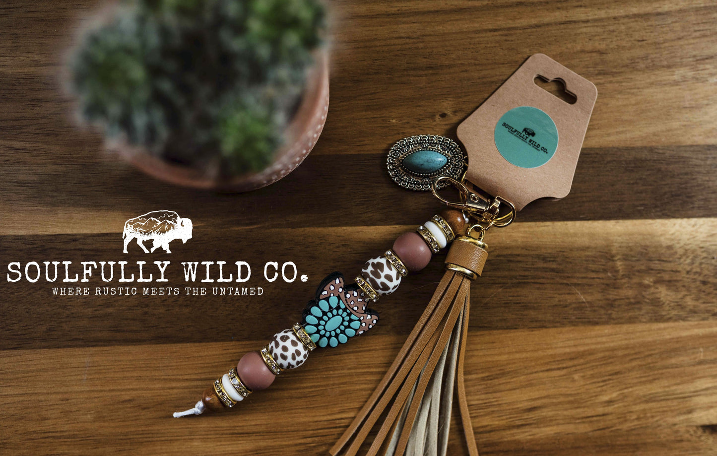 Wild Soul Keychain - Concho with Cowboy Hat, Turquoise Charm