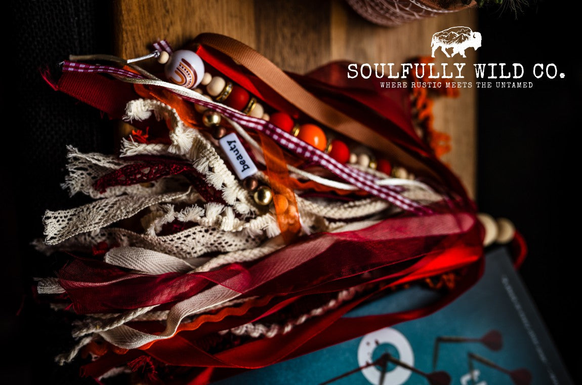 Soulful Bookmark Tassel - Fall: Reds, White, Lace and Orange "Beauty"