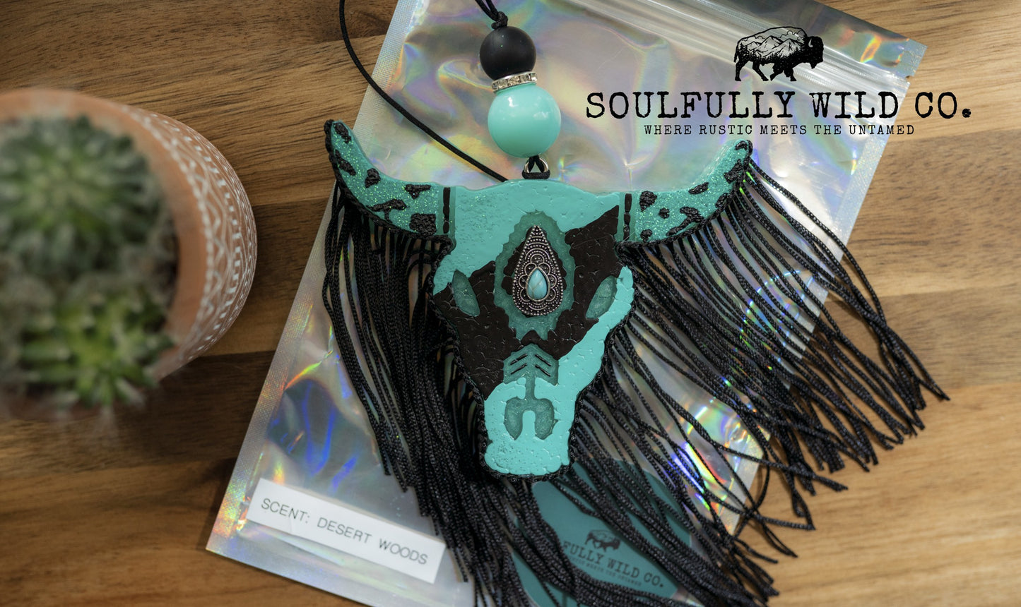 Soulful Air Freshener: Bullhead - Turquoise & Black/Black Fringe (Scent: Desert Woods)