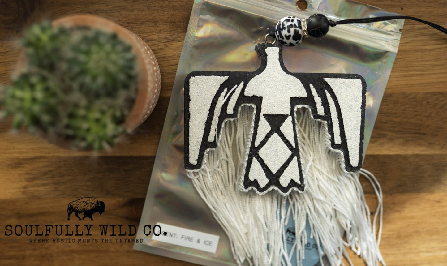 Soulful Air Freshener: Thunderbird - Black/White with White Fringe (Scent: Fire & Ice)