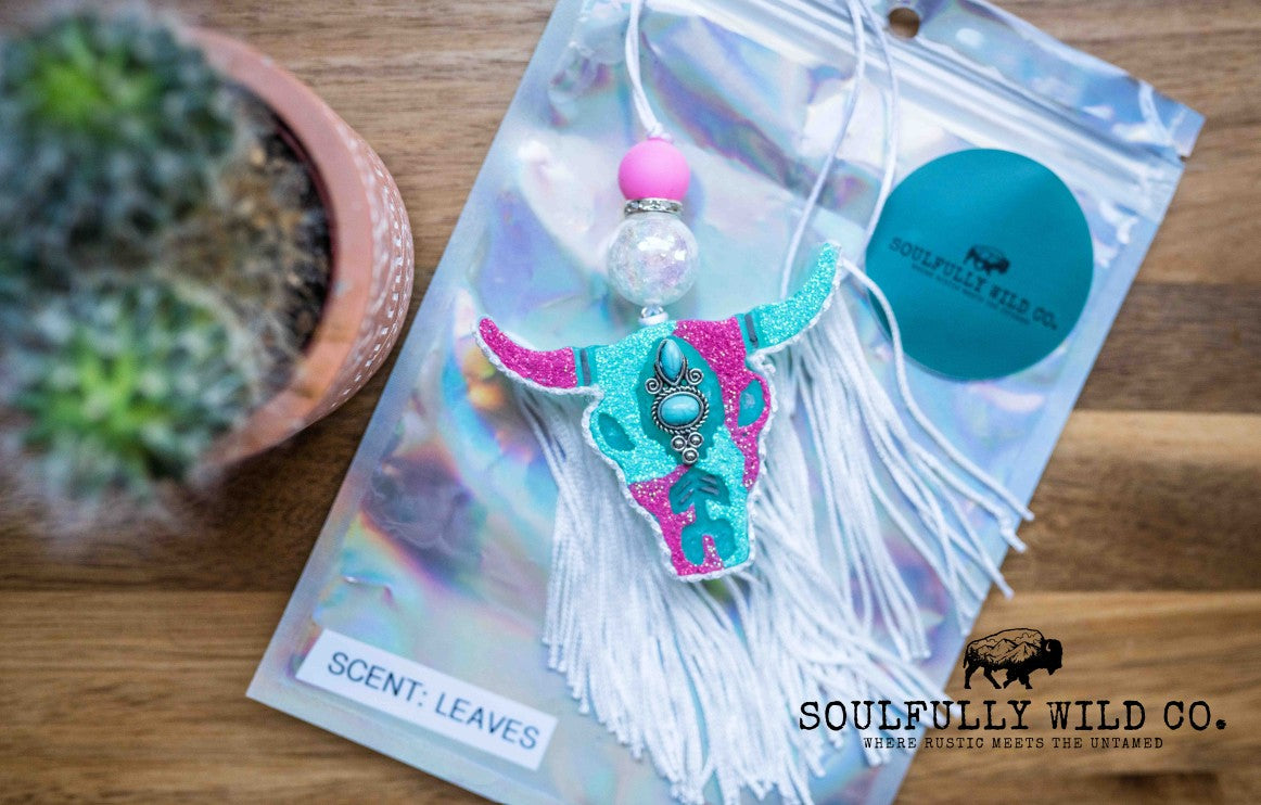 Soulful Air Freshener: Mini Bullhead Turquoise & Pink (Scent: Leaves)