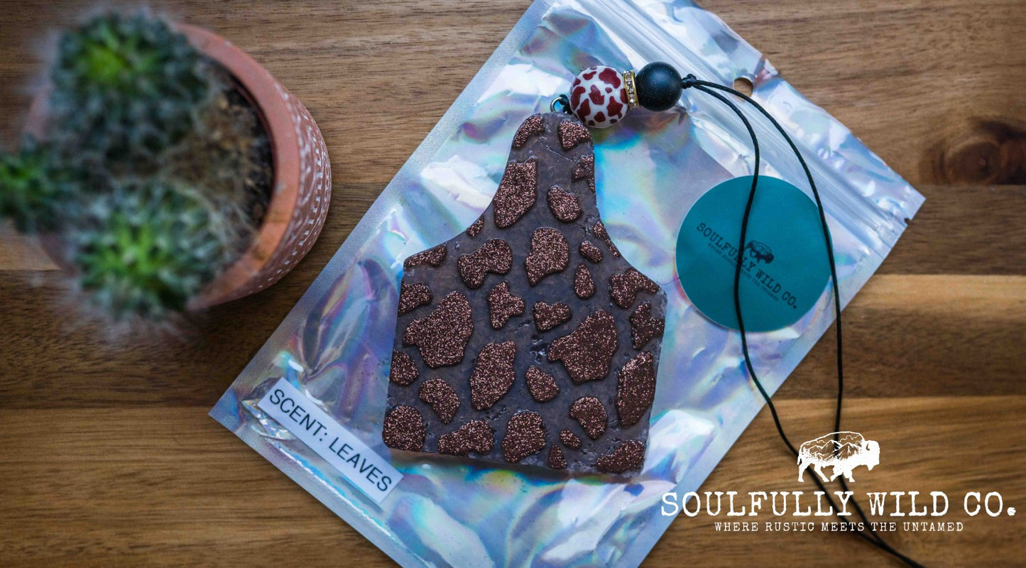 Soulful Air Freshener: Cow Tag Brown and Copper (Scent: Leaves)