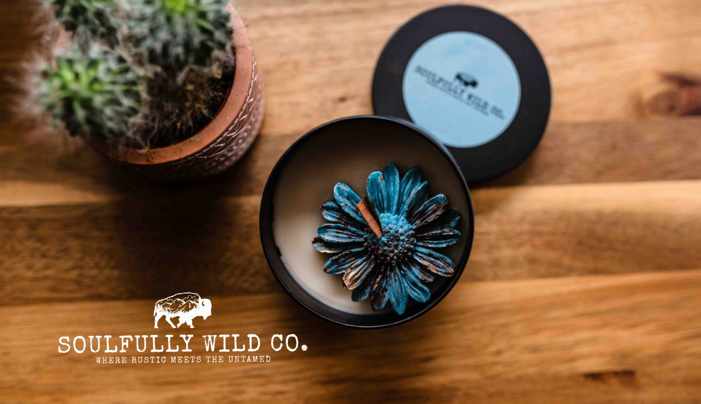 Soulful Handcrafted Soy Candles - Blue with Gold/Brown (Scent: Gypsy Soul)