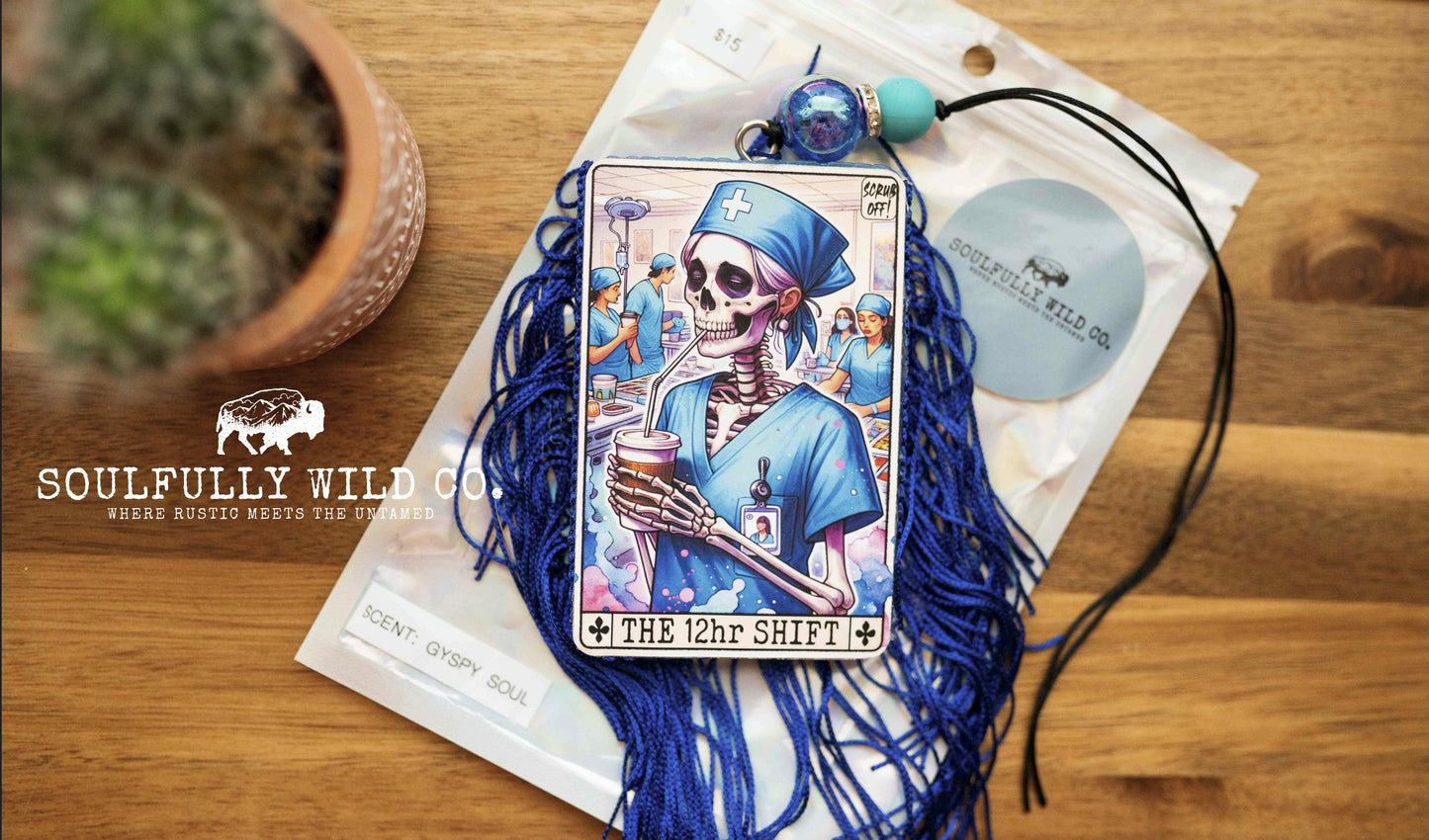 Soulful Air Freshener: Tarot Card "THE 12 Hour Shift" (Scent: Fire & Ice)