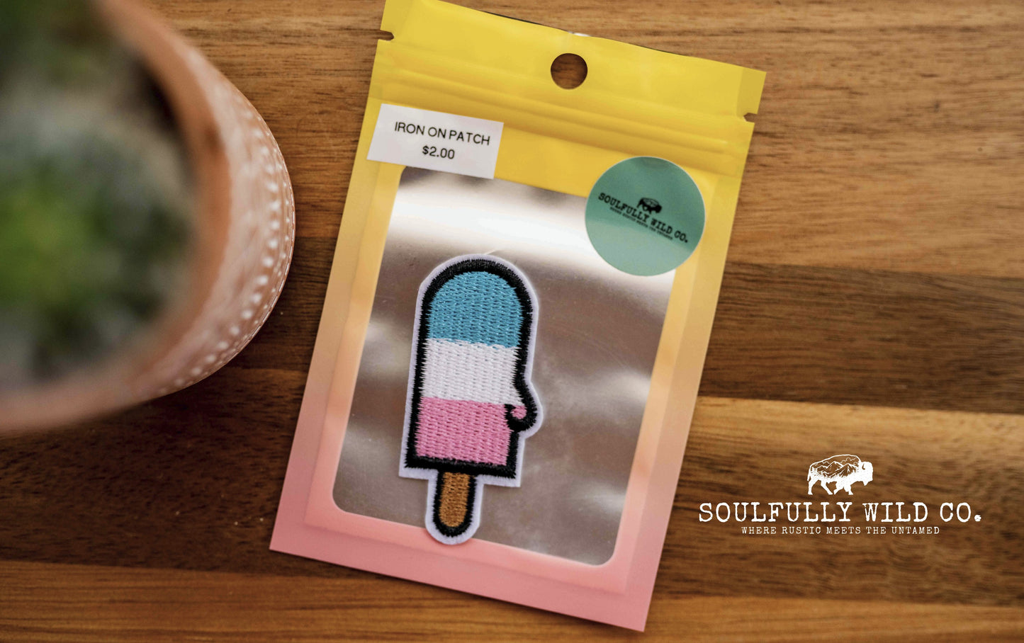 Iron On Patch - Popsicle (Blue, White and Pink)
