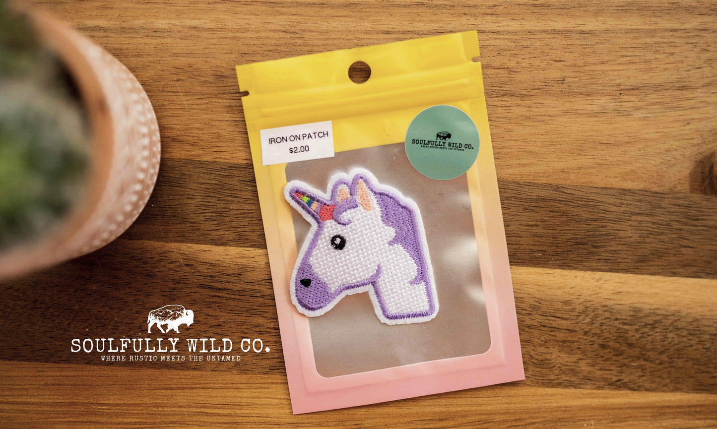Iron On Patch - Unicorn (Multi and Purple)