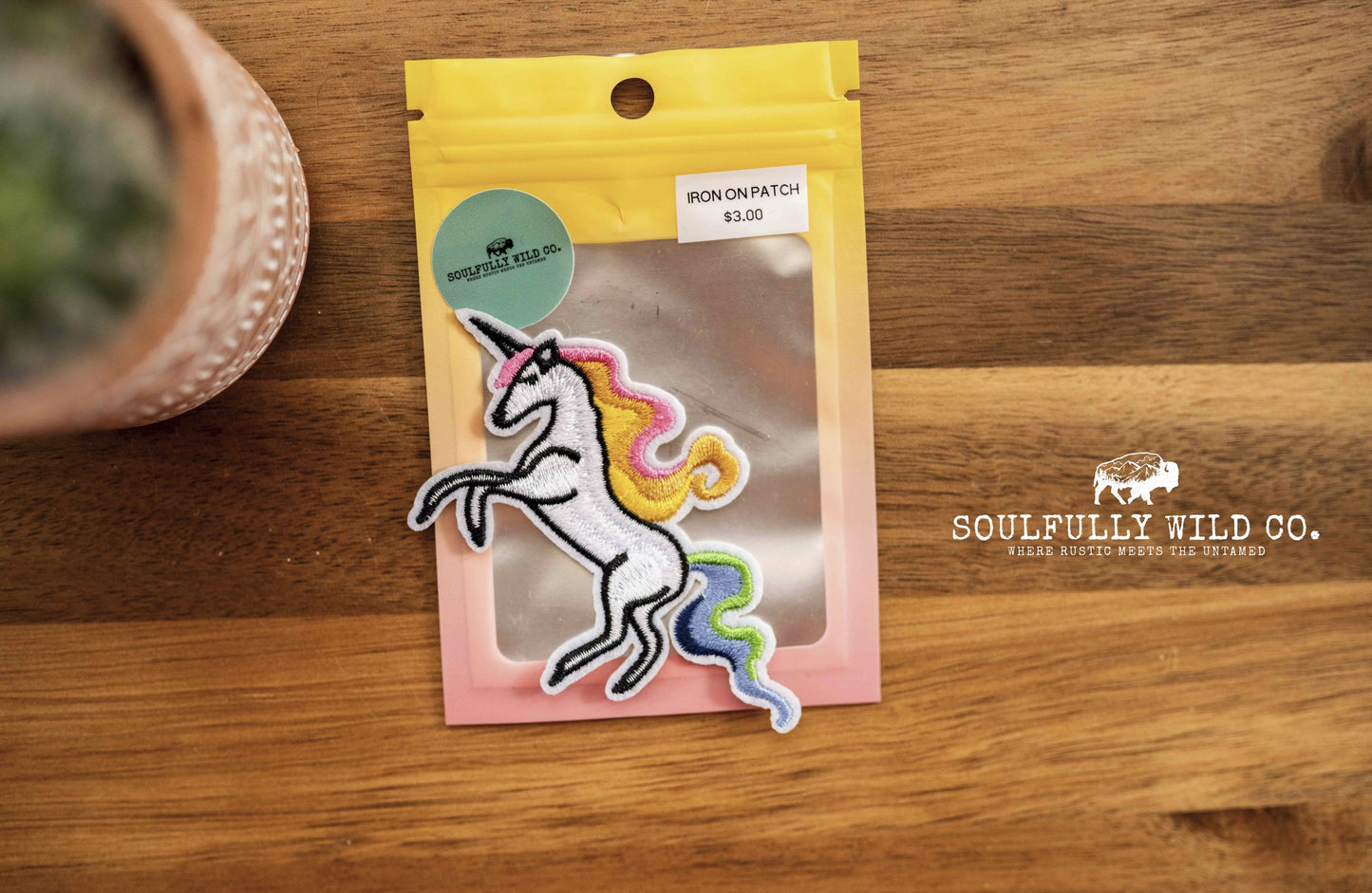 Iron On Patch - Rearing Unicorn Multi Colour