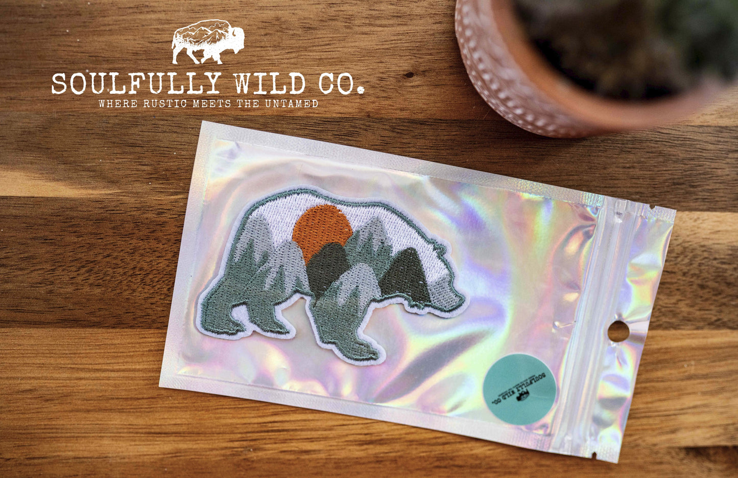 Iron On Patch - Large Bear with Mountains and Sun