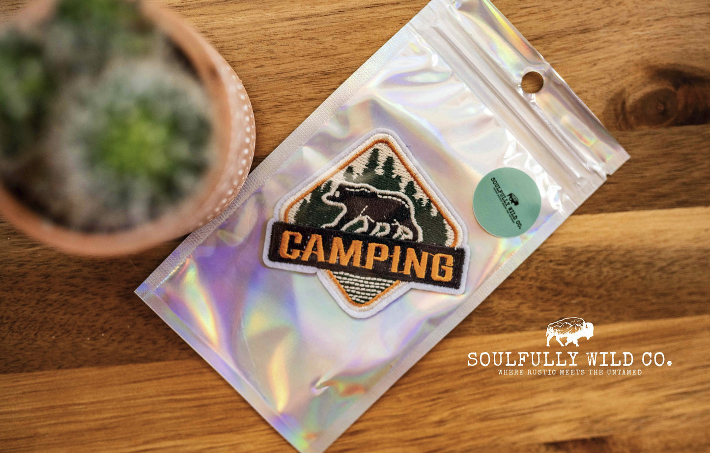 Iron On Patch - "Camping" Trees and Bear