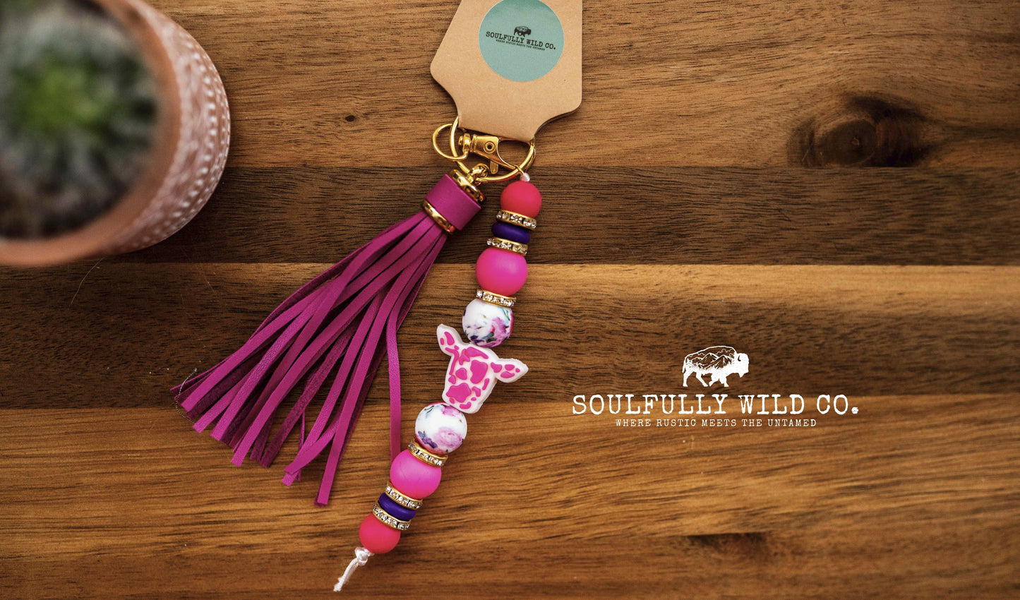 Wild Soul Keychain - Bright Pink Cow Head
