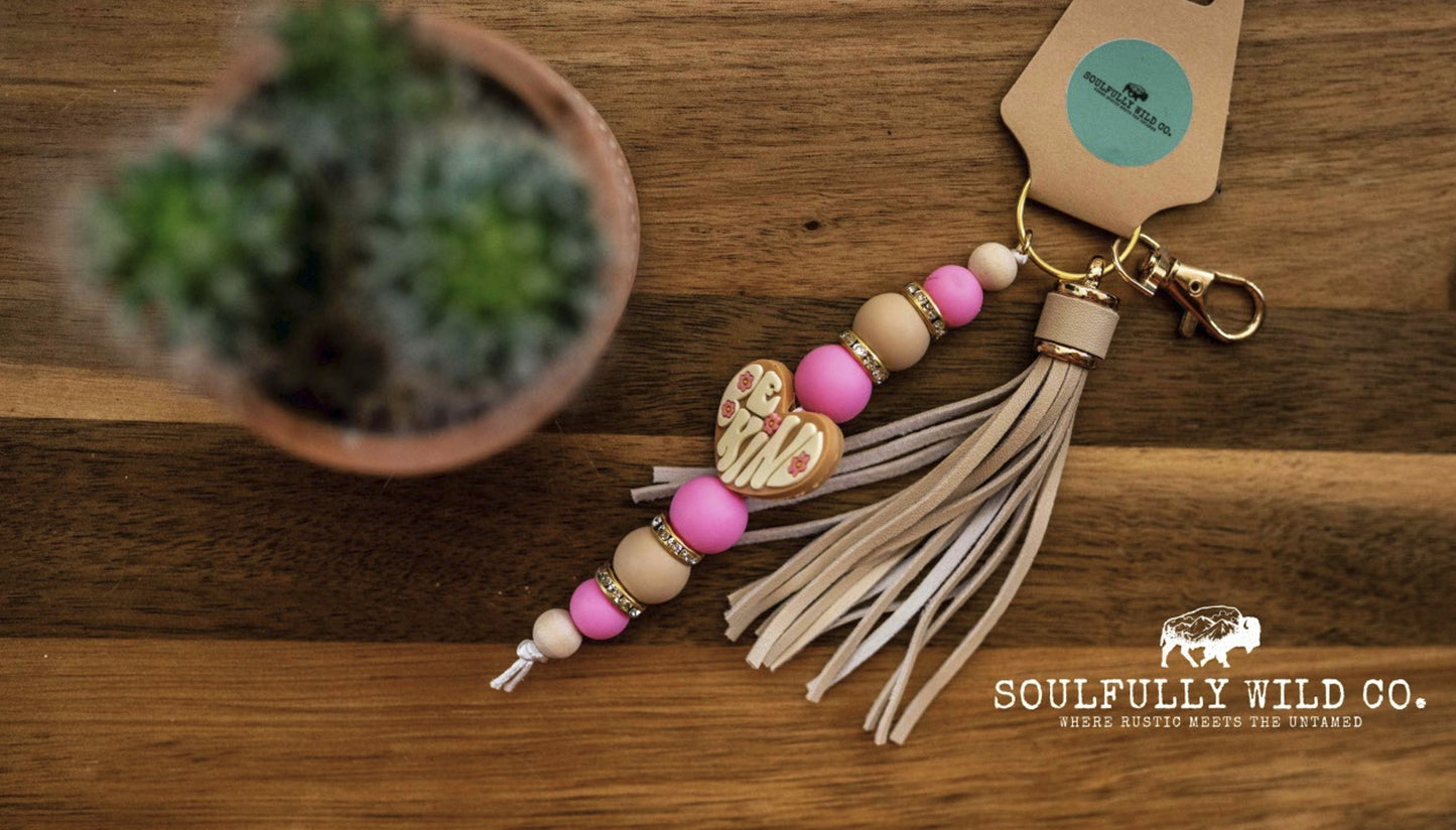 Wild Soul Keychain - "Be Kind" Brown Heart