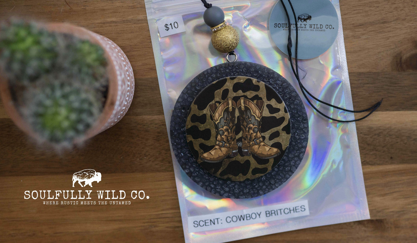 Soulful Air Freshener: Cowboy Boots (Camo, Black Circle)