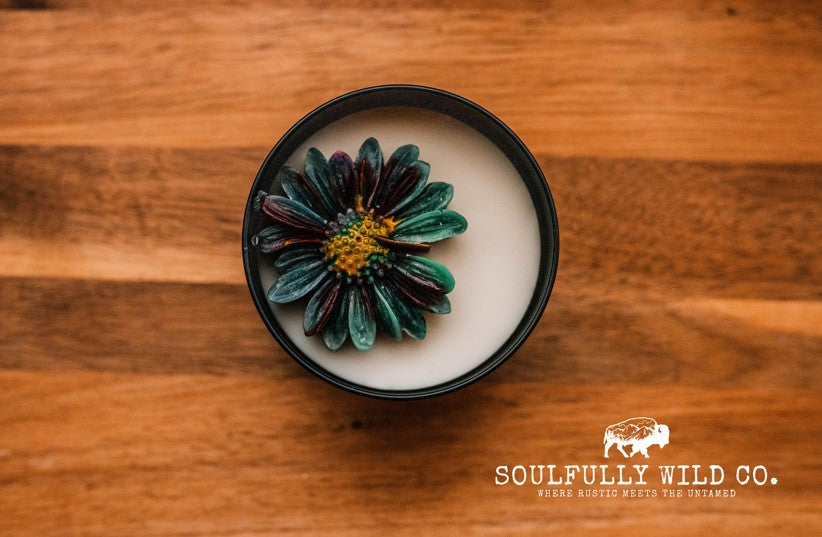 Soulful Handcrafted Soy Candles - Teal & Black and Yellow (Scent: Baja Cactus)