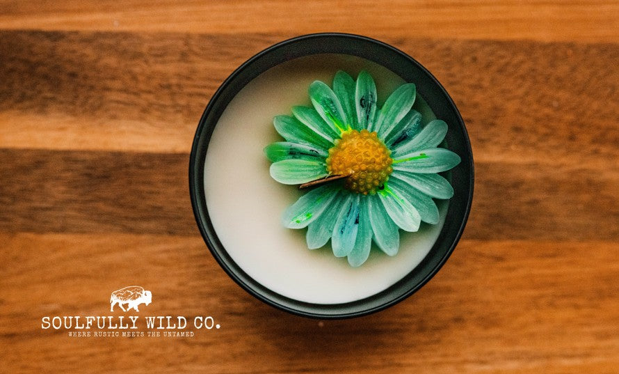 Soulful Handcrafted Soy Candles - Teal, Green and Blue with Yellow (Scent: Vanilla)