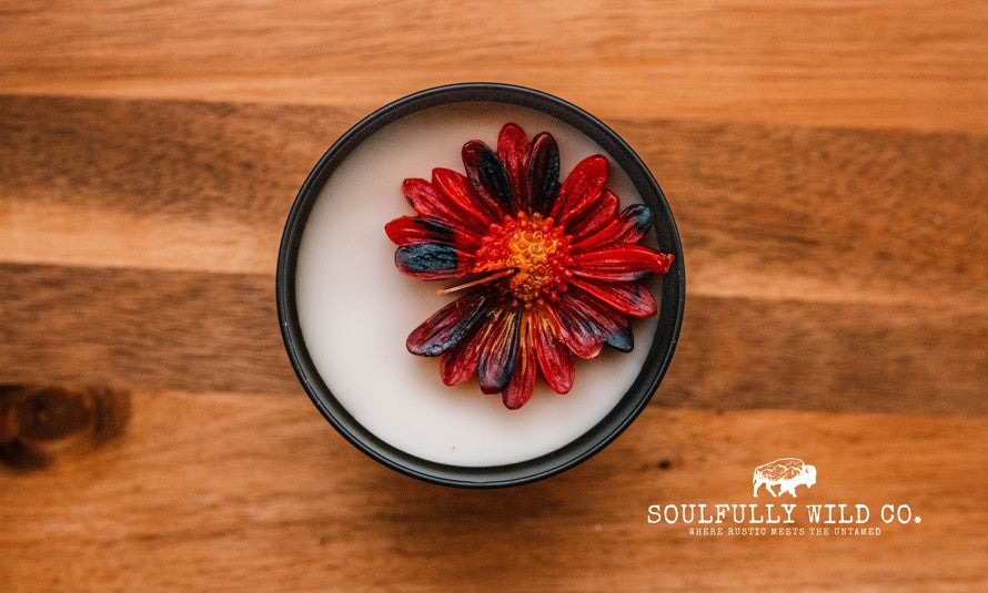 Soulful Handcrafted Soy Candles - Red, Yellow & Grey Tones (Scent: Between the Sheets)