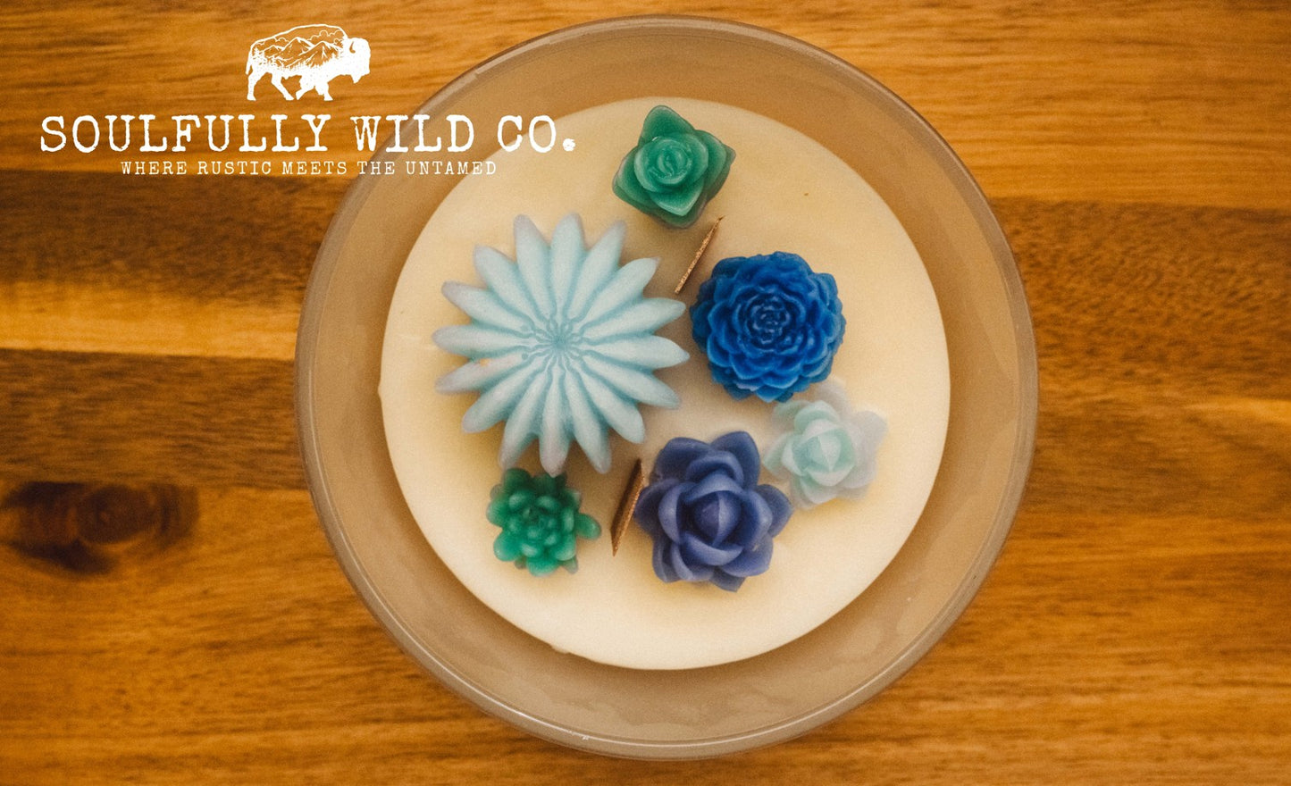 Soulful Handcrafted Soy Candles - Cactus - Teal & Blue Tones (Scent: Cool Water)