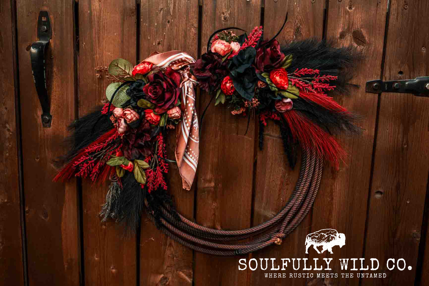 Western Soulful Rope Wreath - Dark Mood Red (Red & Black)