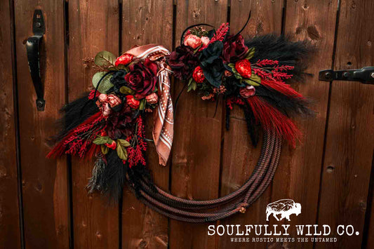 Western Soulful Rope Wreath - Dark Mood Red (Red & Black)