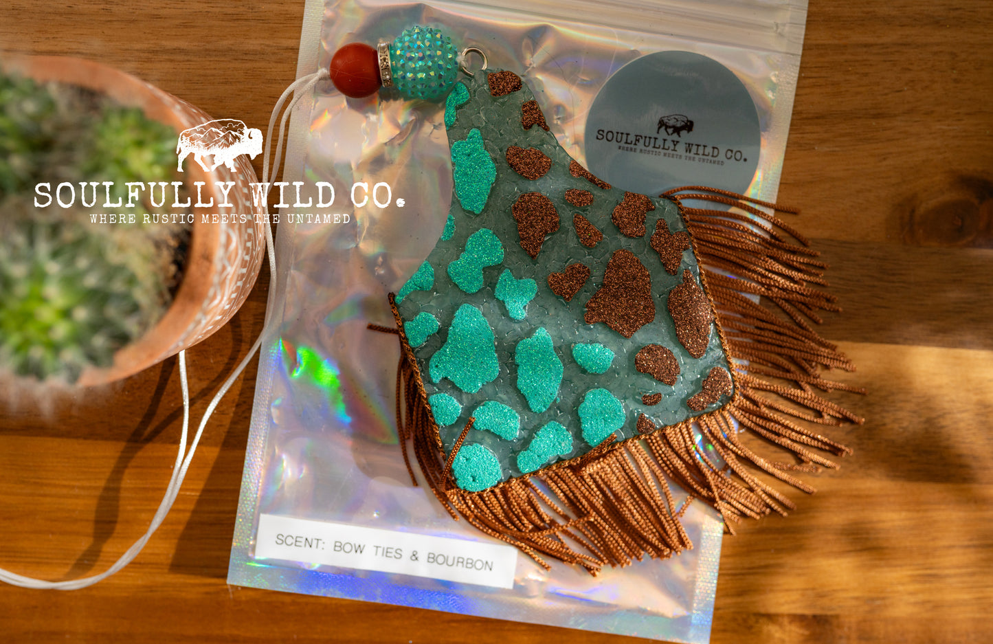 Soulful Air Freshener: Ear Tag Cow Spot Design (Scent: Bow Ties & Bourbon)