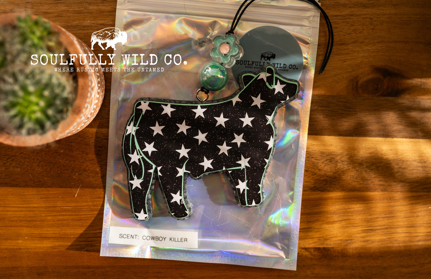 Soulful Air Freshener: Show Steer "Black Base & White Stars" (Scent: Cowboy Killer)