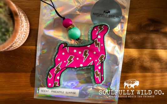 Soulful Air Freshener: Show Goat "Pink with Lightning Bolts" (Scent: Pineapple Sunrise)